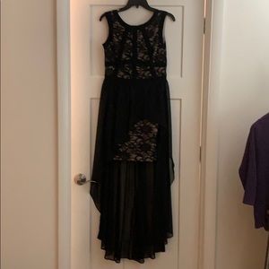 Black tie high low sheer lace long dress